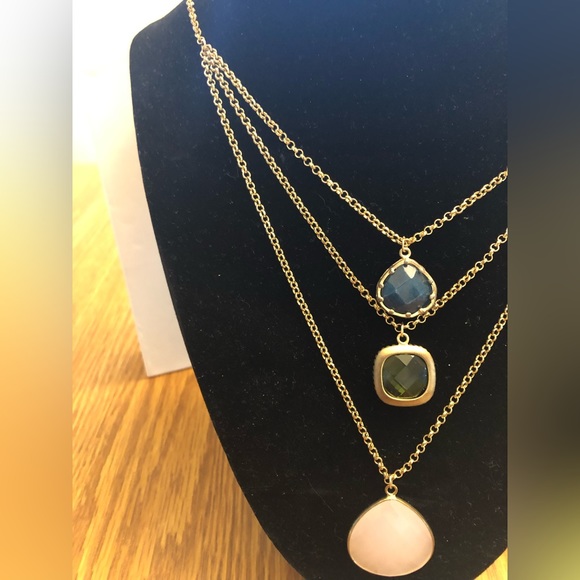 Anthropologie Set Layered Necklace 3 Tier w/Pink Earrings Faceted Stone Suite - Picture 3 of 5